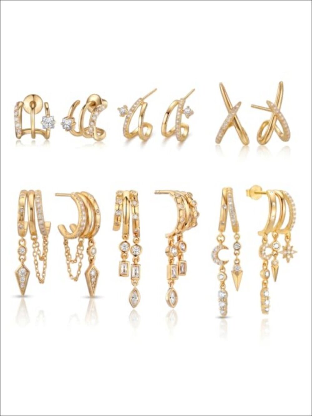 6 Pairs Gold Dangle Hoop Earrings for Women Stackable